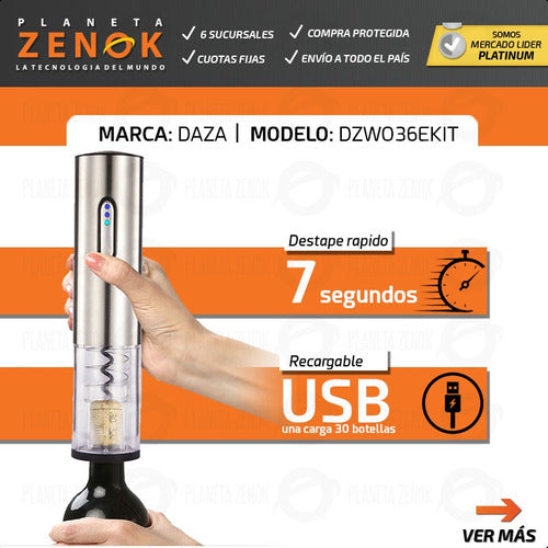 Electric Automatic USB Corkscrew Kit with Daza Pourer and Stopper 1