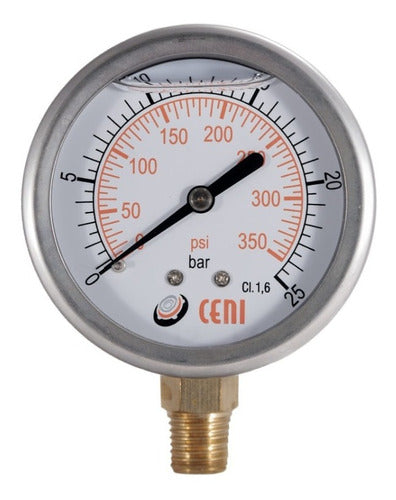 Ceni Manometro 63mm Inf 1/4 Npt, Inox Con Glicerina 25 Bar/psi 0