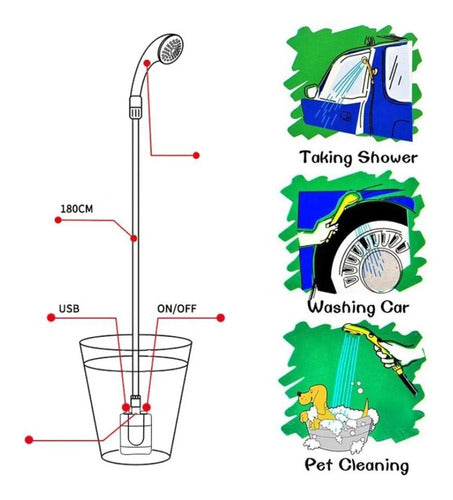 Ducha Camping Portatil Recargable Baño Mascotas Campamento 6