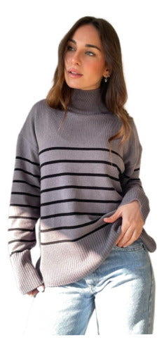 MIRAME Sweater Mediapolera Luana Bremer Rayado Con Tajo 0