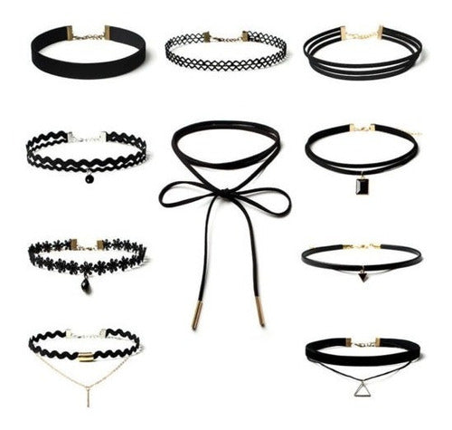 10PC/Set Encaje Negro Terciopelo Gargantilla Estrella Cadena 1