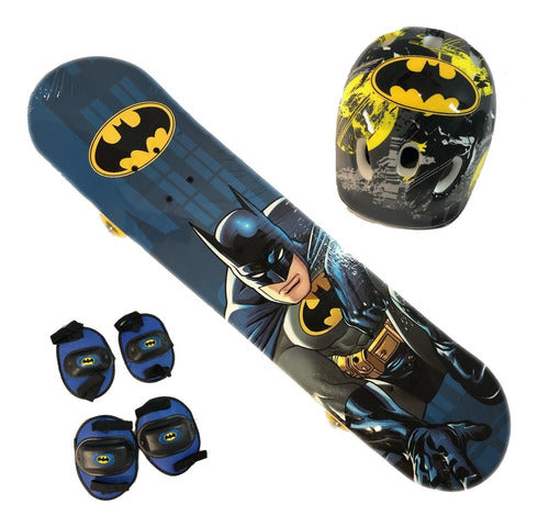 Skate Patineta Batman Kit Seguridad Casco Protecciones Dc 0