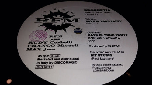 Prophetia Rave Is Your Party Vinilo Maxi Muy Buen Estado 91 0