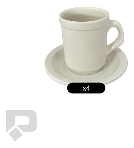 Rupor Srl X4 Set Taza Jarrito Cafe Y Plato Porcelana Blanco Desayuno 1