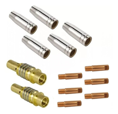 Kit of 5 Nozzles, 6 Tips, and 2 Torch Holders for Mig Torch T15 by La Cueva del Soldador 0