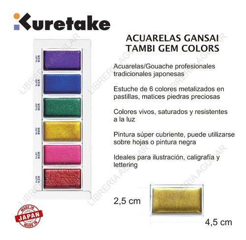 Kuretake Acuarelas X6 Gem Colors Gansai Tambi 1