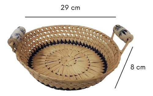 Round Wicker Bread Basket with Porcelain Handle 1