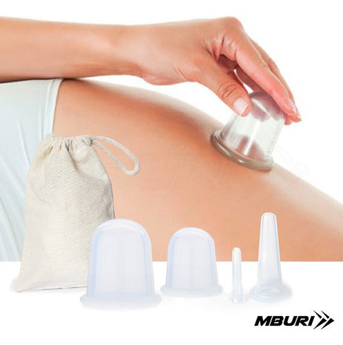 Mburi Sport Set of 4 Silicone Cups for Cellulite Control + Drainage Massage Oil 6