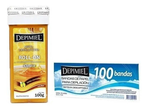 Depimiel Depilatory Kit 1 Roll-On Wax + 100 Paper Strips 0