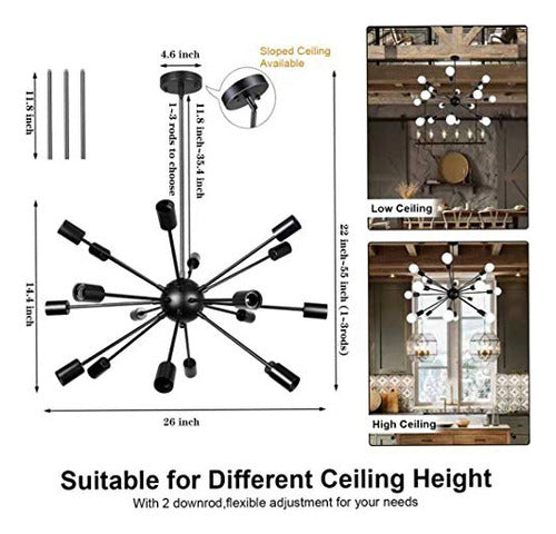 Ledmo Sputnik Candelabros 18 Luces Lámpara De Techo Vintage 1