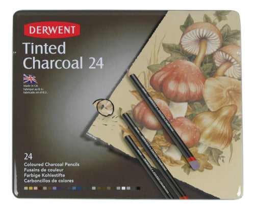 Derwent Tinted Charcoal 24 Colored Pencil Set 0