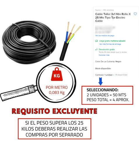 Conduelec Cable Tipo Taller 3x1 Mm X10 Mts 3