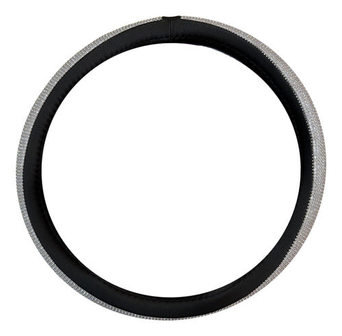 Iael Shine Black Leatherette Steering Wheel Cover with Silver Glitter Edge 0