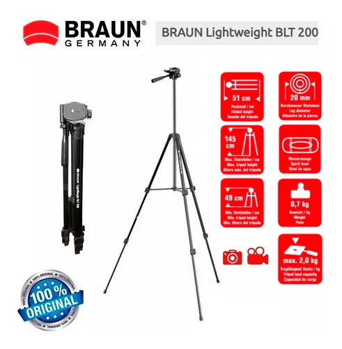 Tripode Braun Blt 200 134cm Fotografia + Soporte Celular * 1