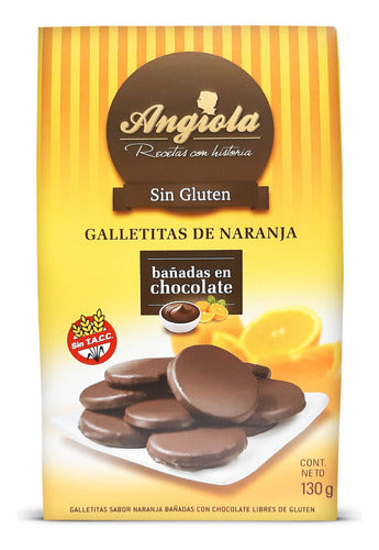 Angiola Galletitas Dulces Sin TACC Naranja Bañadas En Chocolate 130g 0