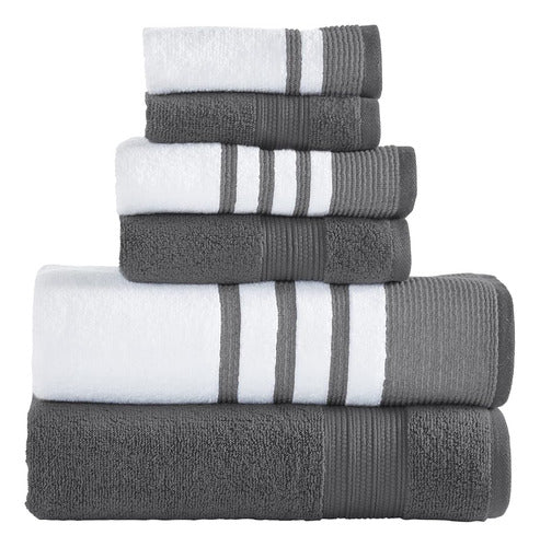 Modern Threads Quick Dry White/Contrast Towel Set of 6 Pieces 0