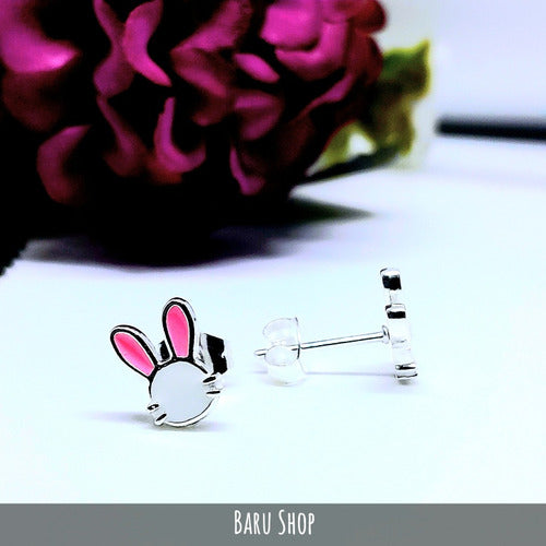 Barú White Steel Bunny Ears Earrings in Pink 4