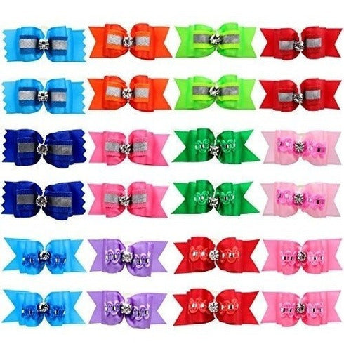 Yoy 24pcs 12 Pairs Adorable Grosgrain Bows for Pets with Elastic Bands 1