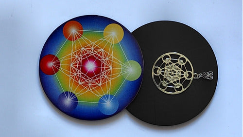 Cubo Metatron Set Dije Plata Tibetana Y Simbolo En Mdf 10cm 2