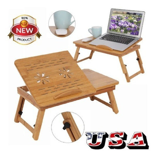 Portable Laptop Desk Table - Adjustable Bamboo Lap Tray 0