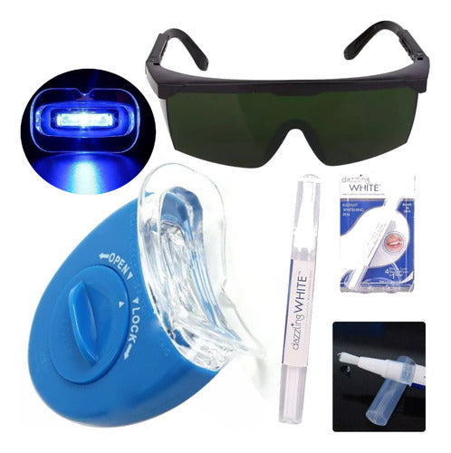 Kit Blanqueador Dental Whitening Luz Led Uv + Gafas + Lapiz 0