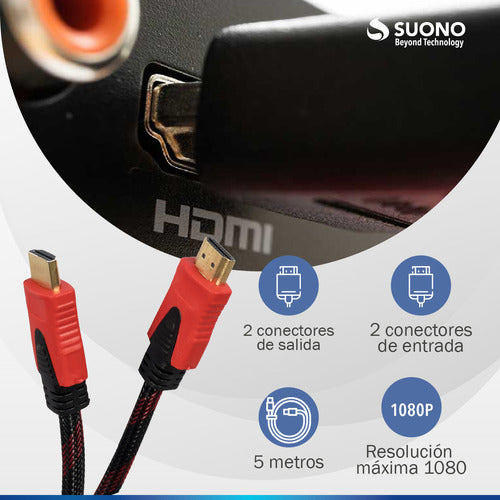 Suono HDMI Cable 1.5 M 1080p Braided V1.4 with Gold Tips 3