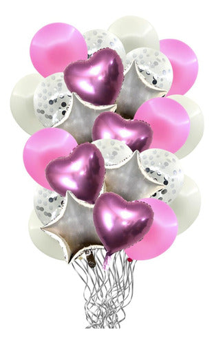 Generic Set Kit Of 24 Balloons Pink And Silver Party Decoration 0