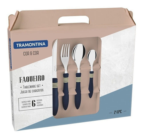 24-Piece Cor & Cor Tramontina Stainless Steel Cutlery Set Various Colors 12