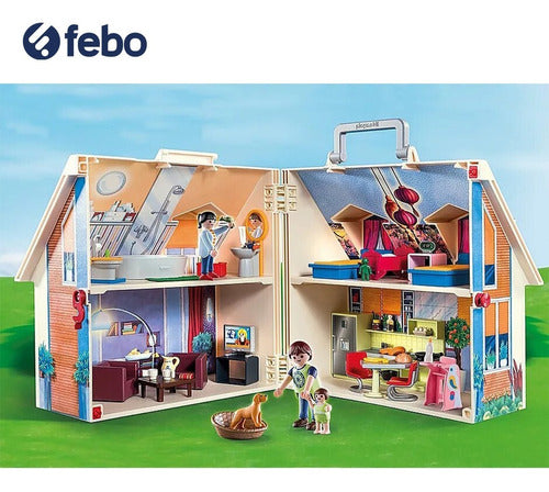 Juego Playmobil Dollhouse Casa De Muñecas Maletin 64pc Febo 2