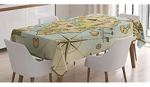 Ambesonne Pirate Ship Treasure Island Map Tablecloth 0