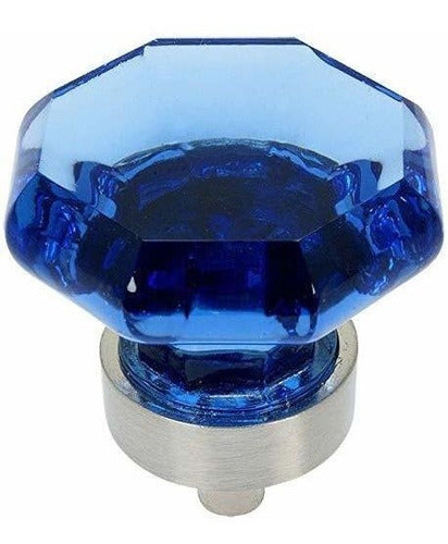 Cosmas 5 Pack - Satin Nickel Cabinet Hardware Knob With Blue Glass - 1-5/16 Diameter 0