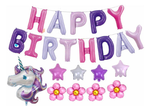 Deco Estrella Set Globos Unicornio Decorativo Kit Happy Birthday Pastel 0