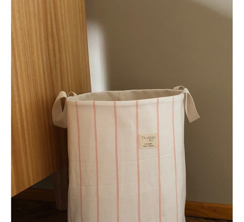 Large Washable Toy Storage Bag in Striped Tusor Fabric 4