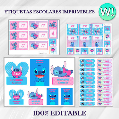 Wook Imprimibles: Printable School Labels Kit - Editable Stitch 1