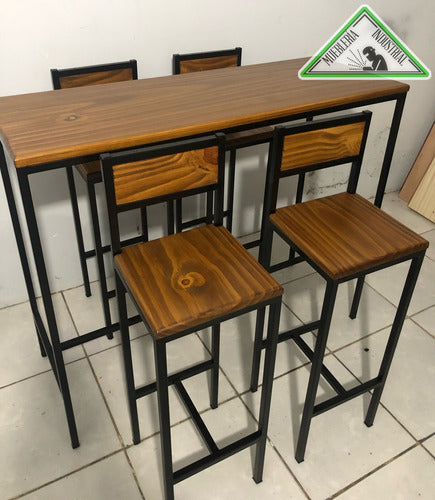 MuebleriaIndustrialUy Breakfast Table Set with Four Chairs - Wood and Iron 4