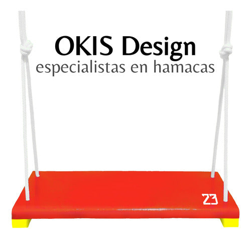 Okis Design Hamaca Madera Reforzada Fútbol Sogas Y Ganchos Dib23 Roja 1