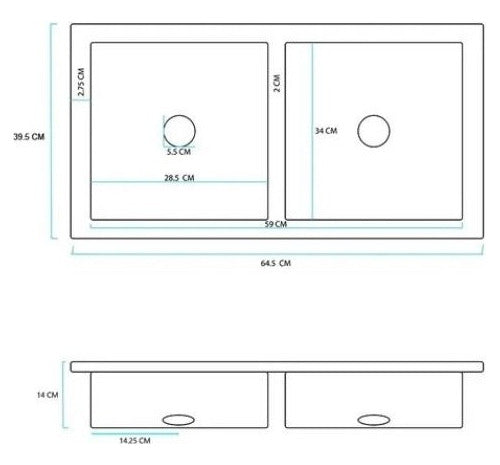 Dhinox Double Bowl Stainless Steel Kitchen Sink 59x34x14 Cm 1