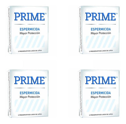 Prime Spermicidal Condoms 12-Pack (4 Boxes x 3 Units Each) 0