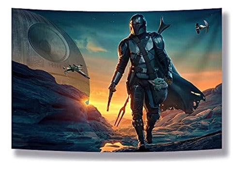 Suibian Tapestry Banner Star Wars Mandalorian Yoda Blue Deat 0