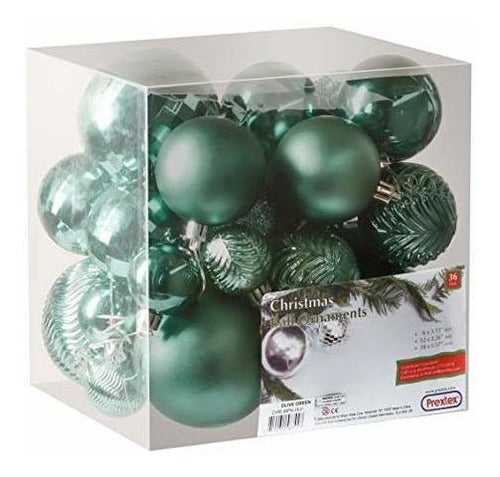 Prextex Peacock Green Christmas Ball Ornaments X36u.- 4/6/8cm 1