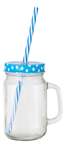 Colorful Polka Dot Glass Jar with Straw - Set of 24 Units 2