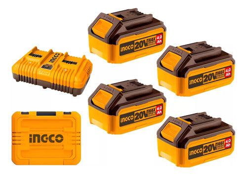 Ingco Set X 4 Batteries 4 Amp 20V + Charger + Case FBCLI20244 - Smf 0