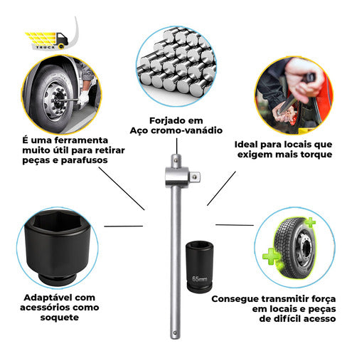 Kit Soquete De Impacto 1 Pol  65mm + Cabo De Força 1 Pol 2