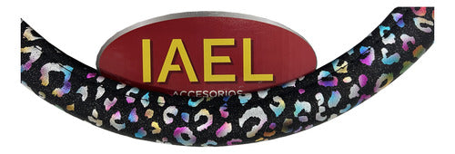 Iael Animal Print Steering Wheel Cover Black Multicolor 38cm Plush 1