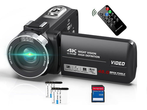 Brand Videocámara 4K 48MP 30FPS con Visión Nocturna IR, Zoom Digital 18X 0