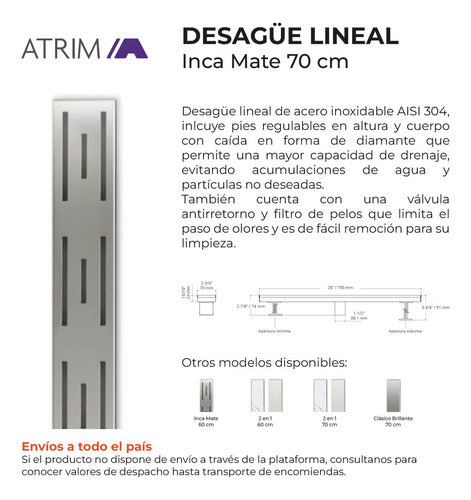 Linear Shower Drain 70cm Atrim Stainless Steel Matte Finish 2-in-1 5