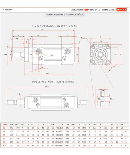 Intor Pneumatic Cylinder ISO6431 Double Acting with Damping and Magnet 40x300mm 1