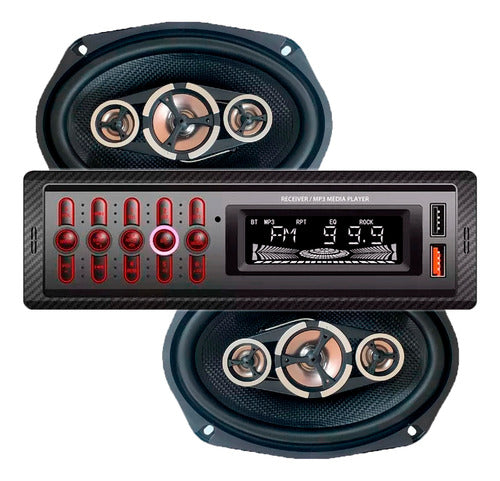 Estéreo Bluetooth Usb 1099 + Parlantes 6x9 PuLG Xline P 2