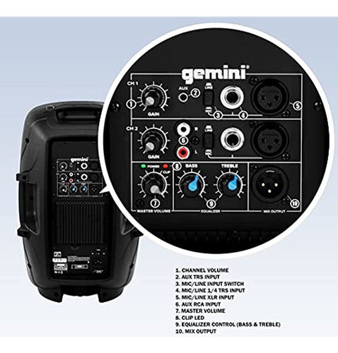 Gemini Sound AS-2108P DJ System with Powered PA Monitor 1