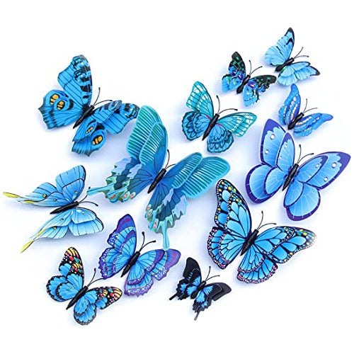 Mariposas Decorativas Stickers 3d  X 24u  Azuladas 0